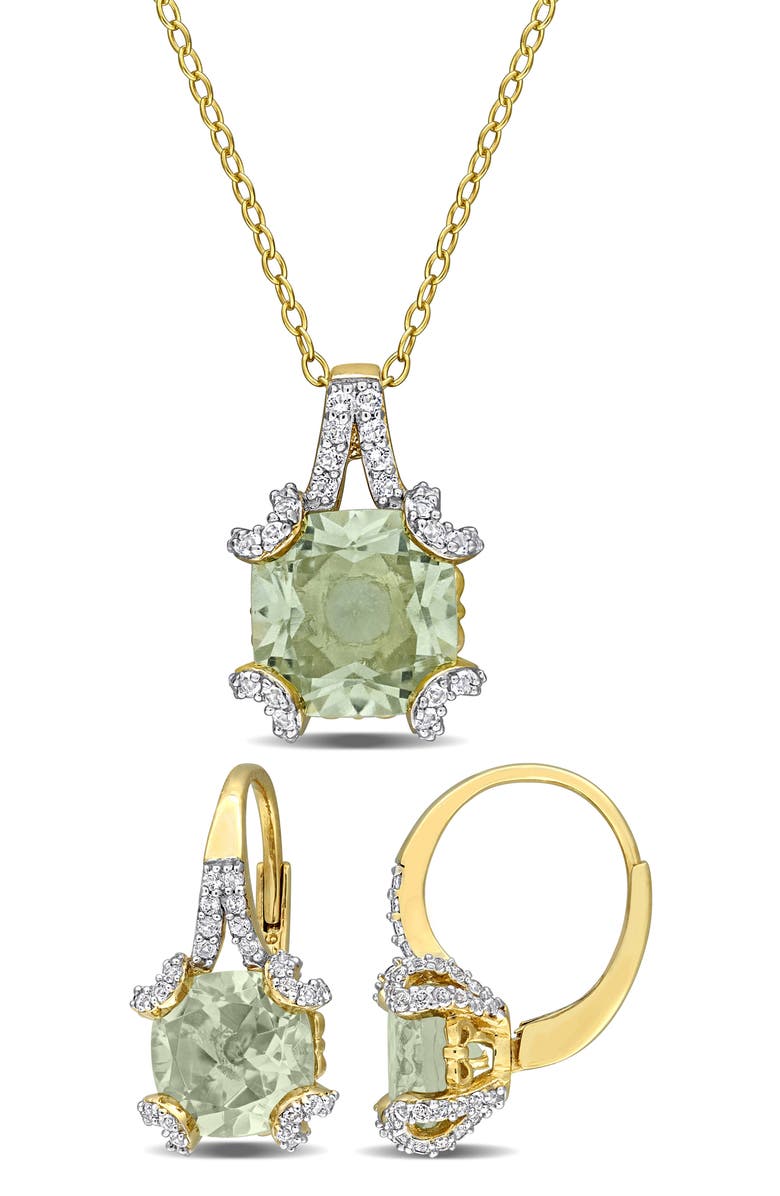 DELMAR Green Quartz & White Topaz Pendant Necklace & Drop Earrings Set, Main, color, Green