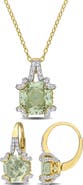 DELMAR Green Quartz & White Topaz Pendant Necklace & Drop Earrings Set