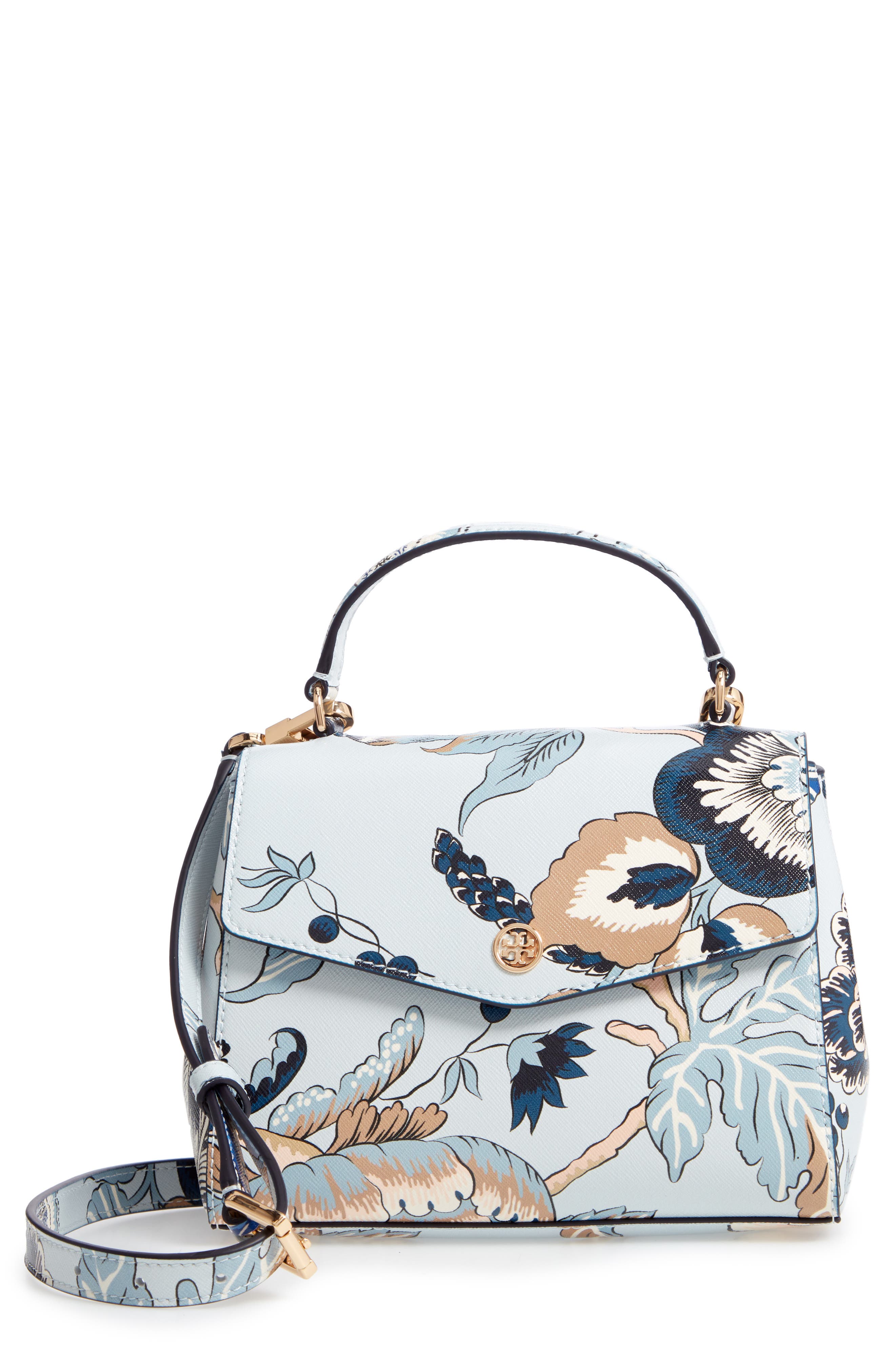 Tory Burch Robinson Print Small Leather Satchel, Main, color, 