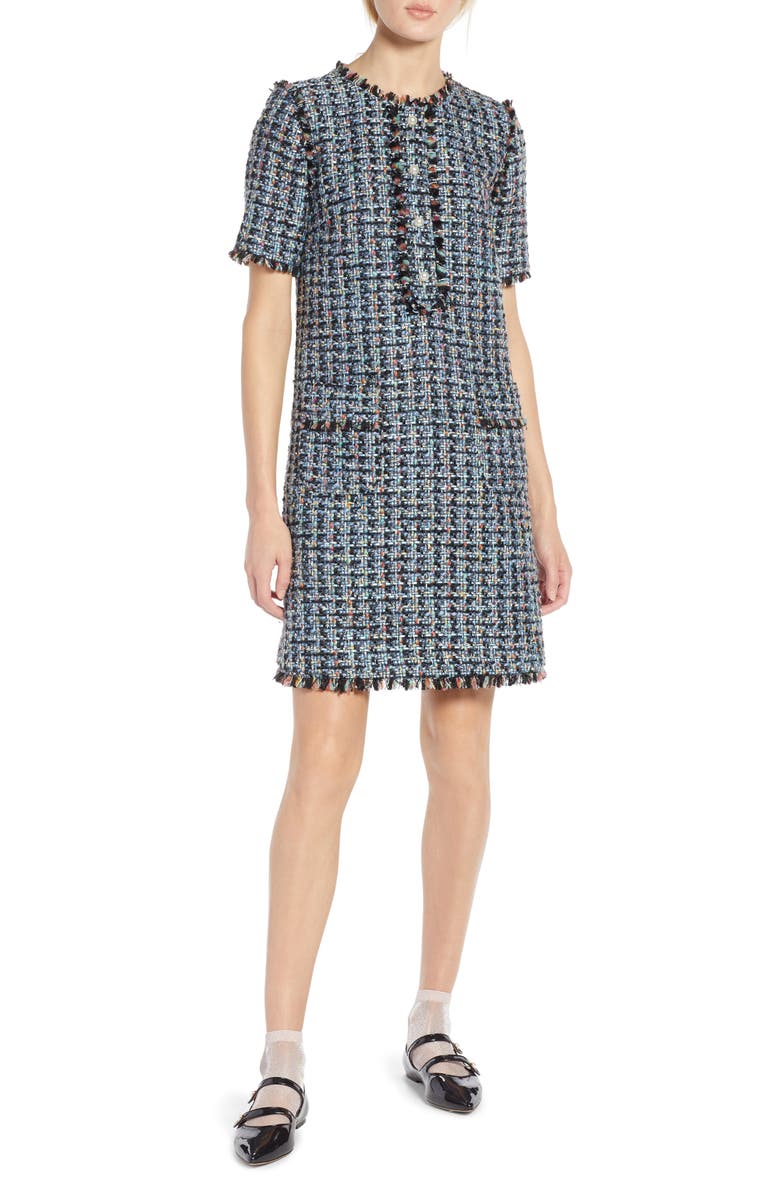 Halogen<sup>®</sup> x Atlantic-Pacific Fringe Tweed Dress, Main, color,