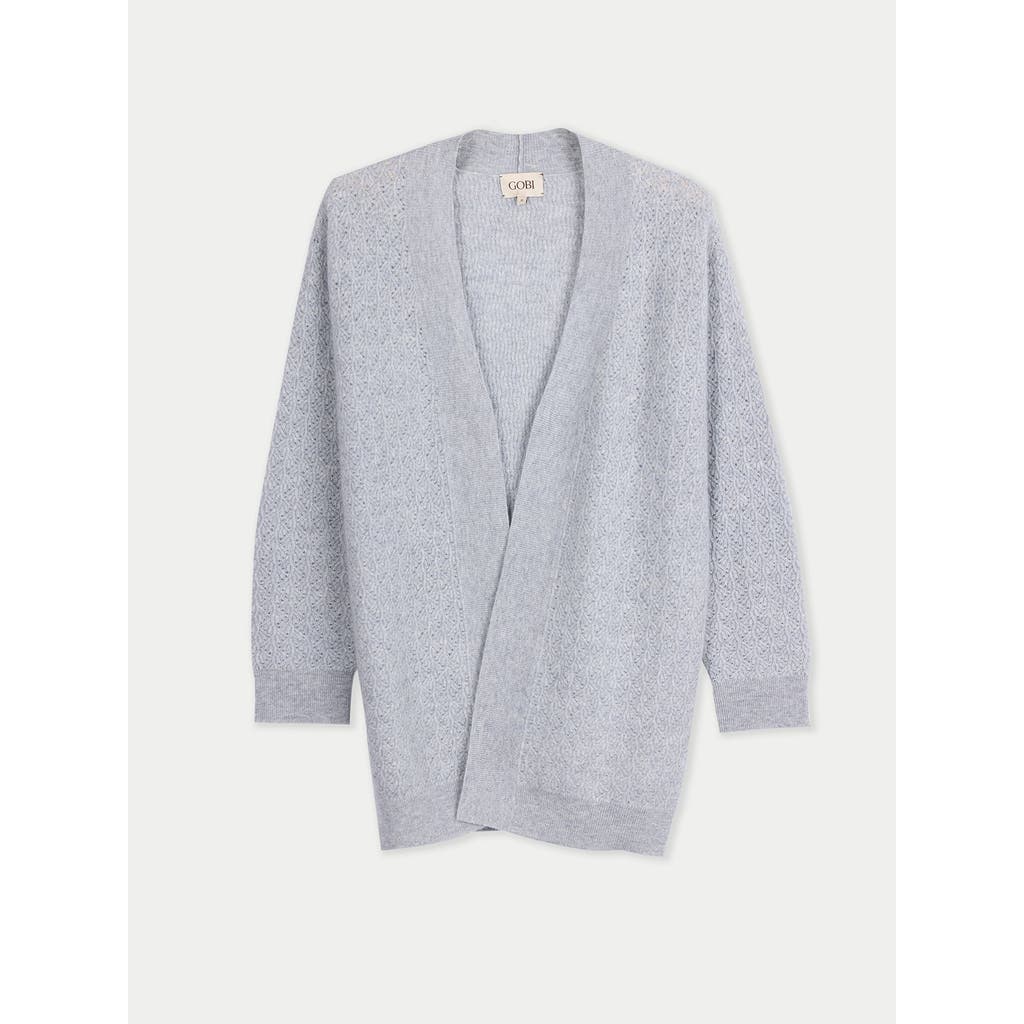 Gobi Cashmere Ajour Knit Open Front Cardigan In Gray