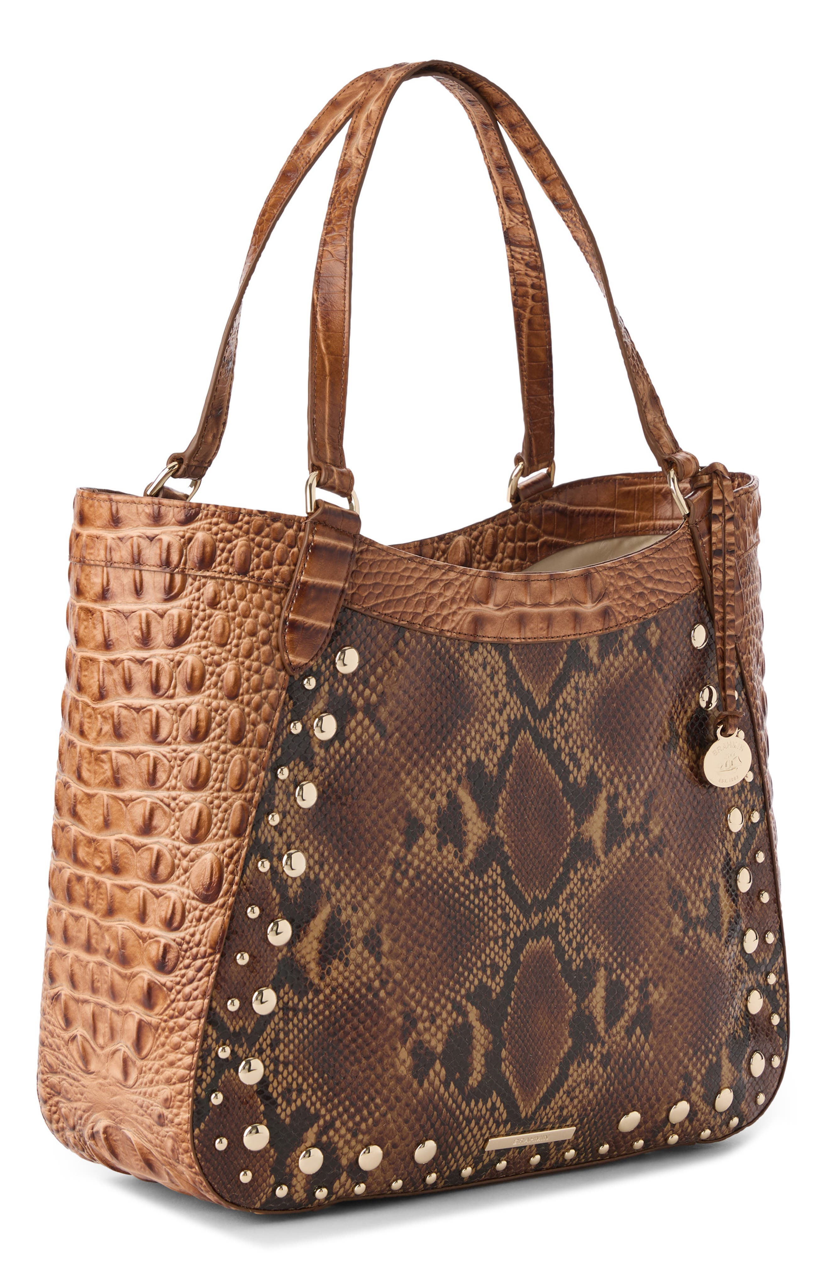 Aliza Croc Embossed Leather Tote, Alternate, color, CINNAMON