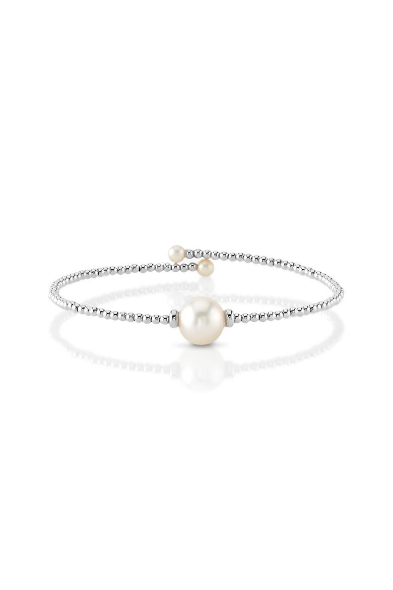 14K Gold White Freshwater Pearl Beaded Bangle Bracelet, Main, color, White Gold Base