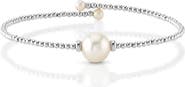 The Pearl Source 14K Gold White Freshwater Pearl Beaded Bangle Bracelet