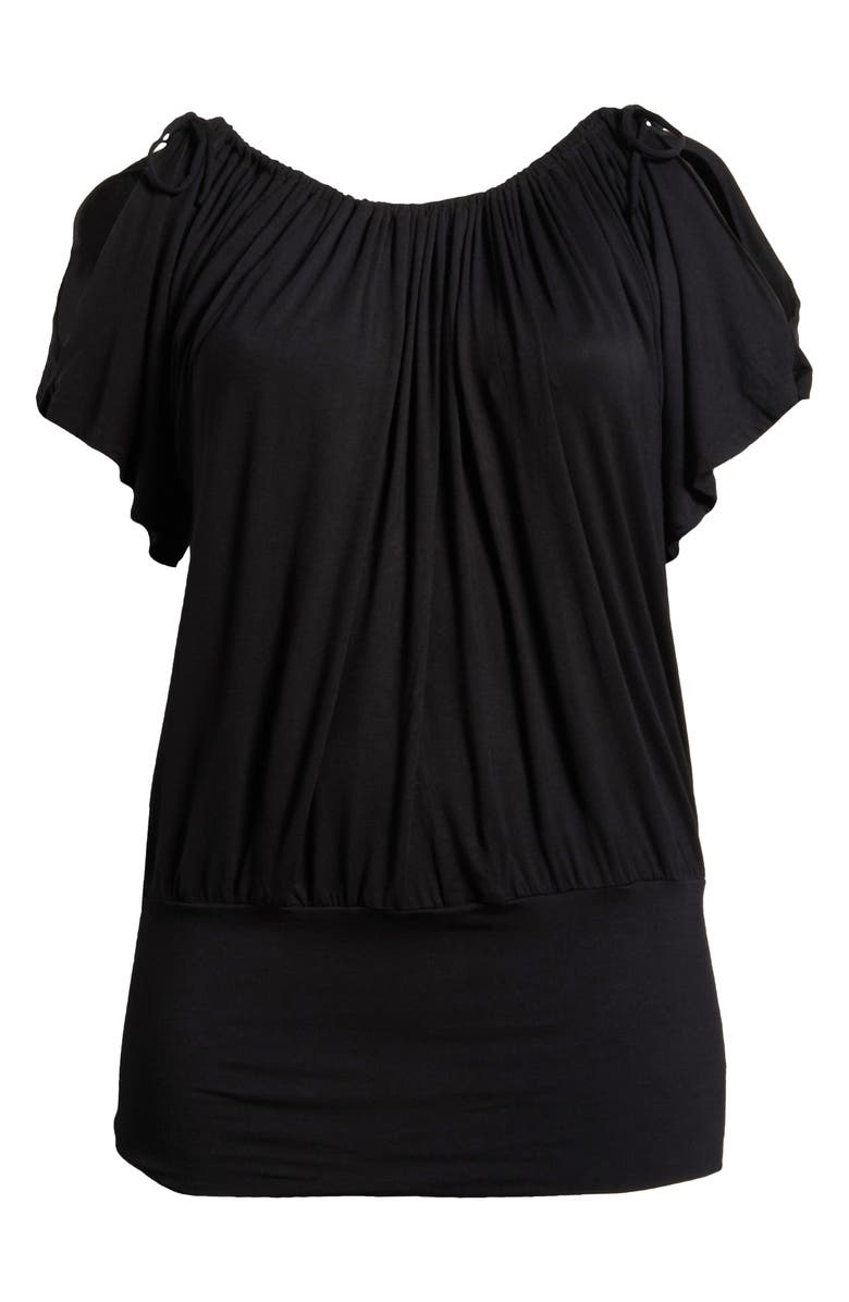 24seven Comfort Apparel Banded Blouson Top, Alternate, color, Black