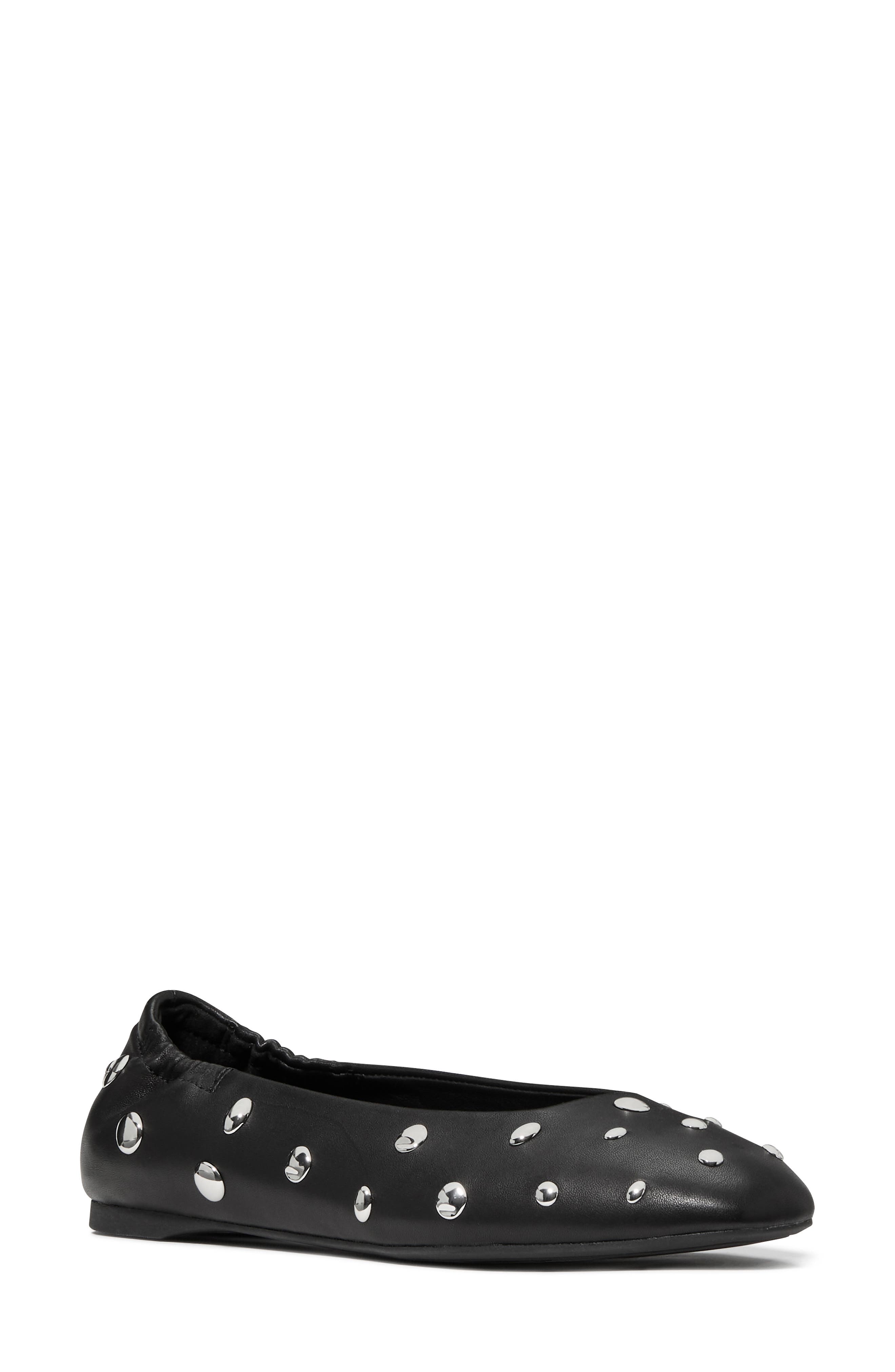 Kate Spade New York halo studded leather ballet flat, Main, color, Black