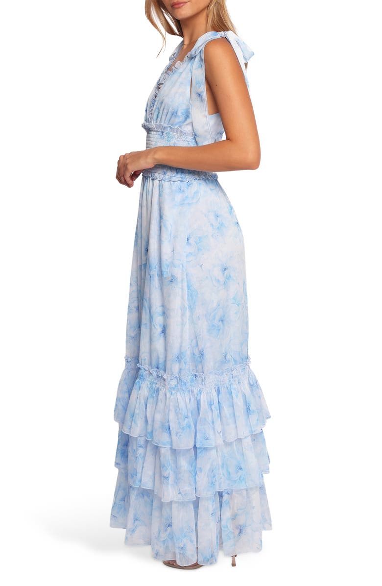 Petal & Pup Fionna Ruffle Tiered Maxi Dress, Alternate, color, Blue Floral
