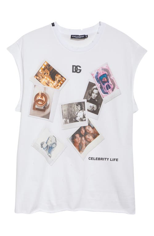 Dolce & Gabbana Dolce&gabbana Postcard Print Distressed Cotton Muscle Tee In Bianco Ottico