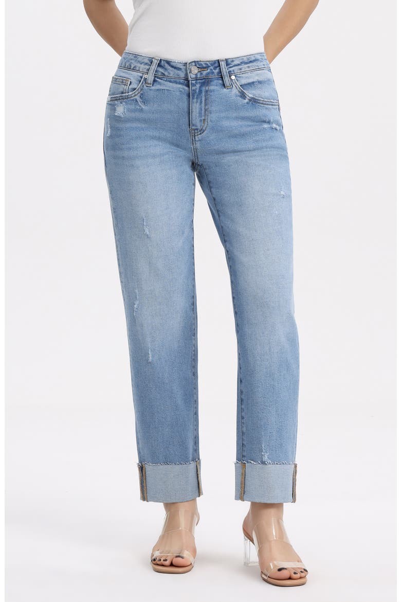 Cuffed Raw Hem Straight Leg Jeans, Alternate, color, FROSTLINE