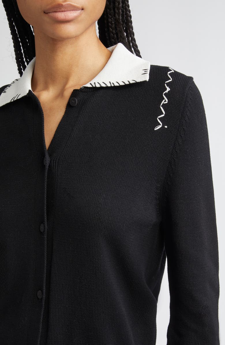 Marni Logo Embroidered Long Sleeve Cardigan, Alternate, color,