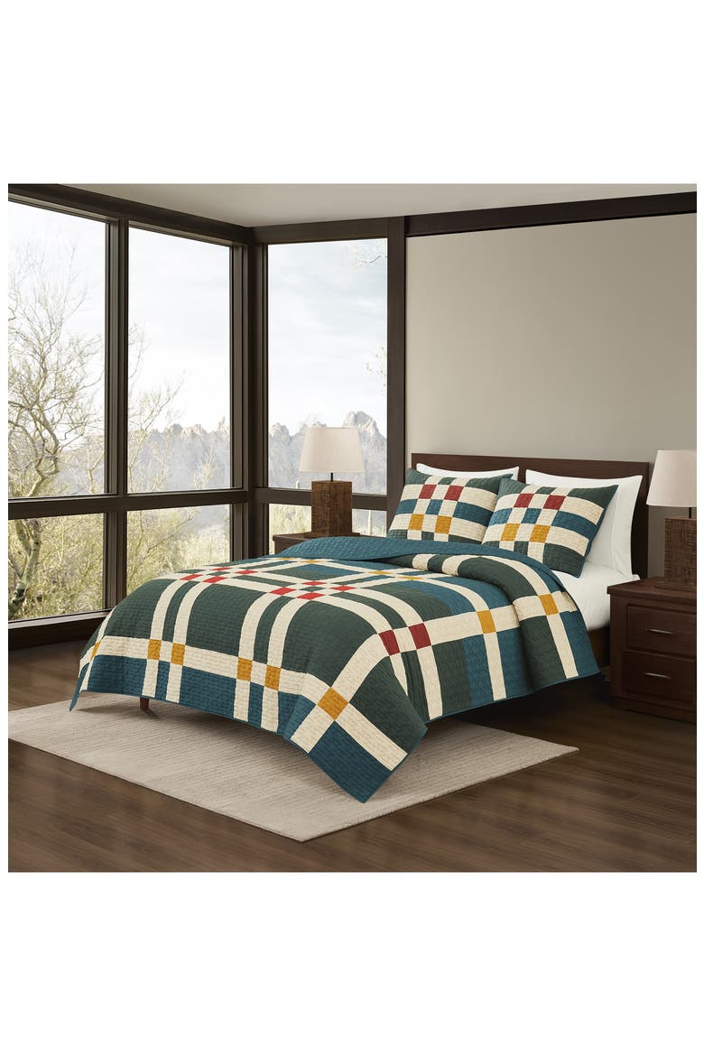 Four Square Quilt & Shams Set, Alternate, color, BALSAM GREEN