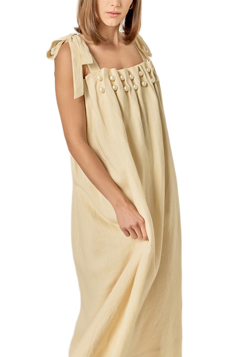 English Factory Faux Pearl Linen Midi Sundress, Alternate, color, Natural