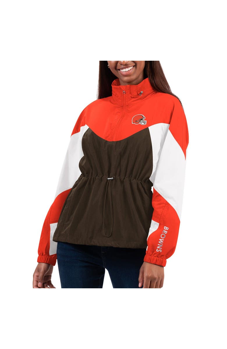 G-III 4HER BY CARL BANKS Women's G-III 4Her by Carl Banks Brown/Orange Cleveland Browns Tie Breaker Lightweight Quarter-Zip Jacket, Main, color, Brown