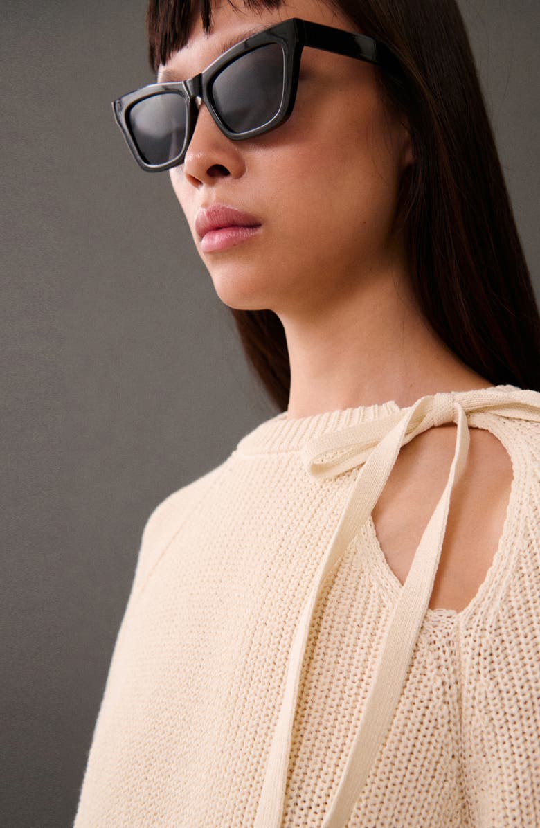 MANGO Tie Neck Cutout Sweater, Alternate, color, 