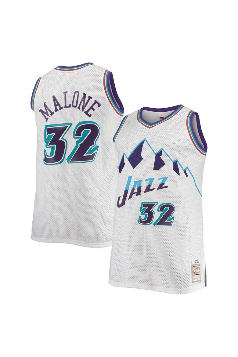 Men's Mitchell & Ness Karl Malone White Utah Jazz 1996/97 Big & Tall Hardwood Classics Swingman Jersey, Alternate, color, White