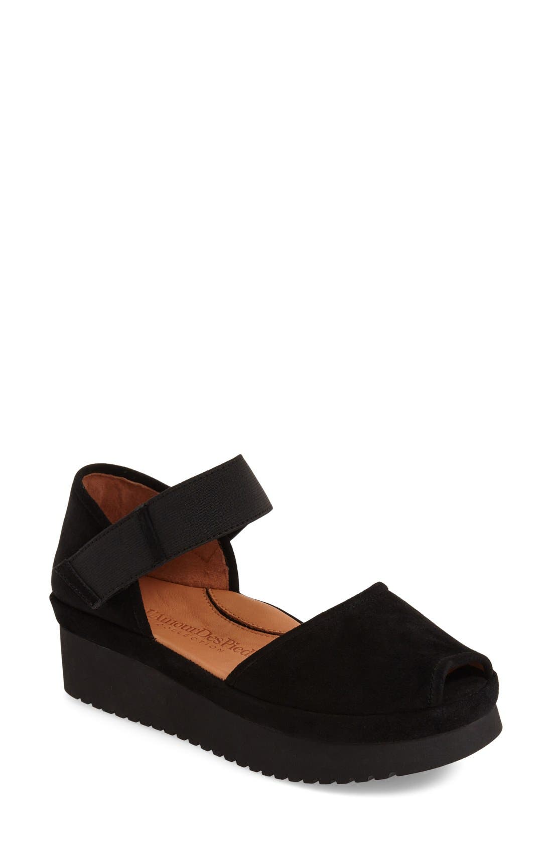 L'Amour des Pieds Amadour Platform Sandal, Main, color, Black Suede Leather