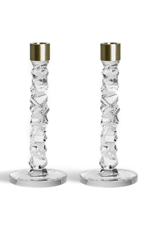 Carat Set of 2 Medium Crystal & Brass Candlesticks