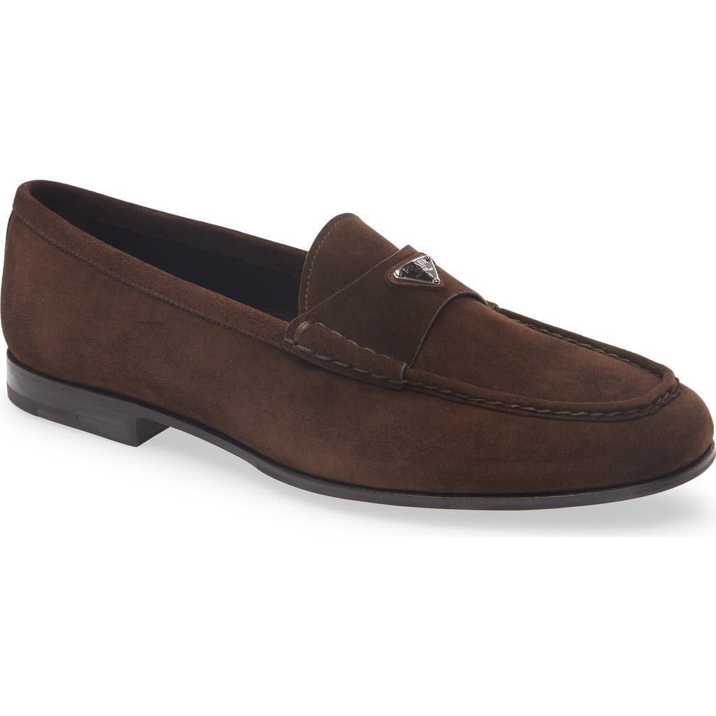 Prada Triangle Logo Loafer In Brown