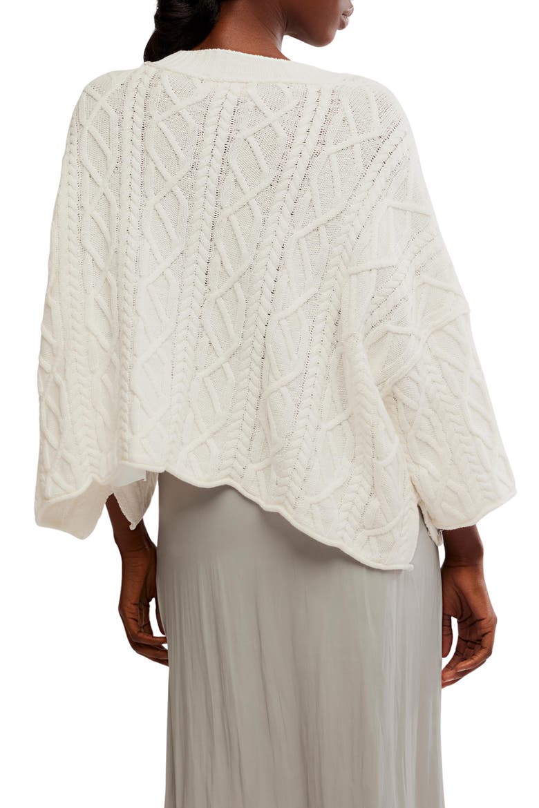 Washed Ashore Cable Stitch Cotton Sweater, Alternate, color, WHITE