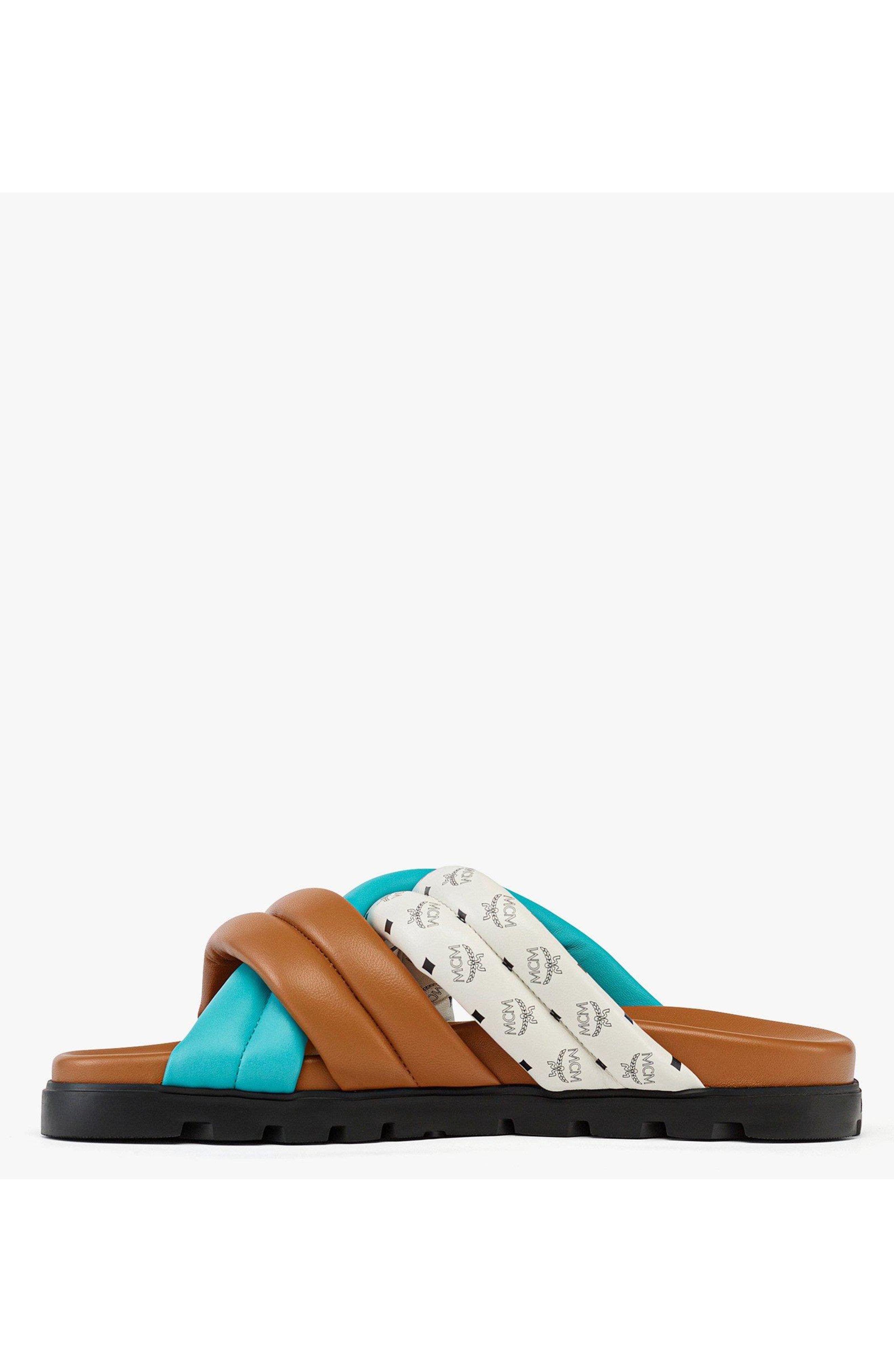 MCM Monogram Cross Sandals in Lamb Leather, Alternate, color, Multi