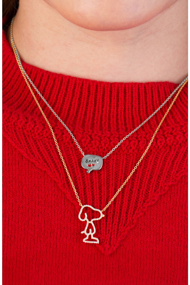 x Peanuts® SMAK! Thought Balloon Pendant Necklace, Alternate, color, PURE PLATINUM / CLEAR STONE