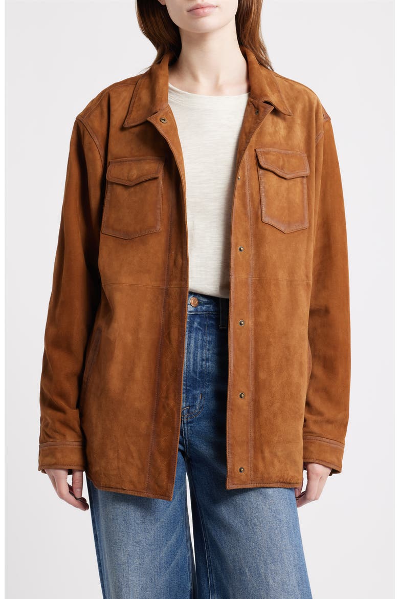 Suede & Leather Shacket, Main, color, LIGHT BROWN