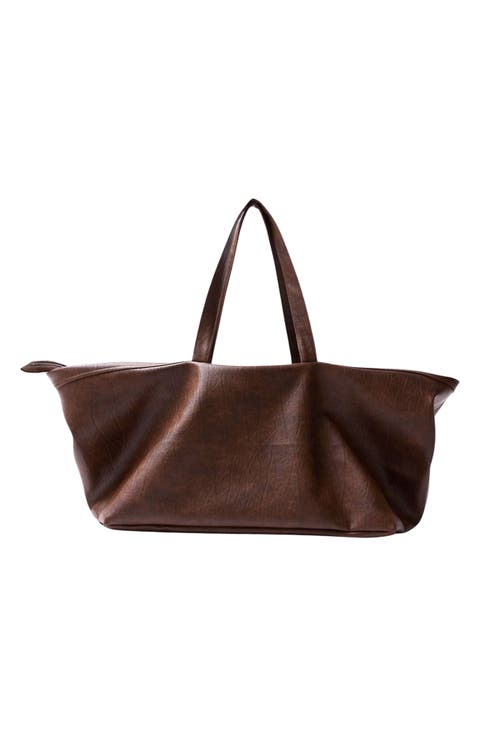 Faux Leather Weekender Duffel Bag