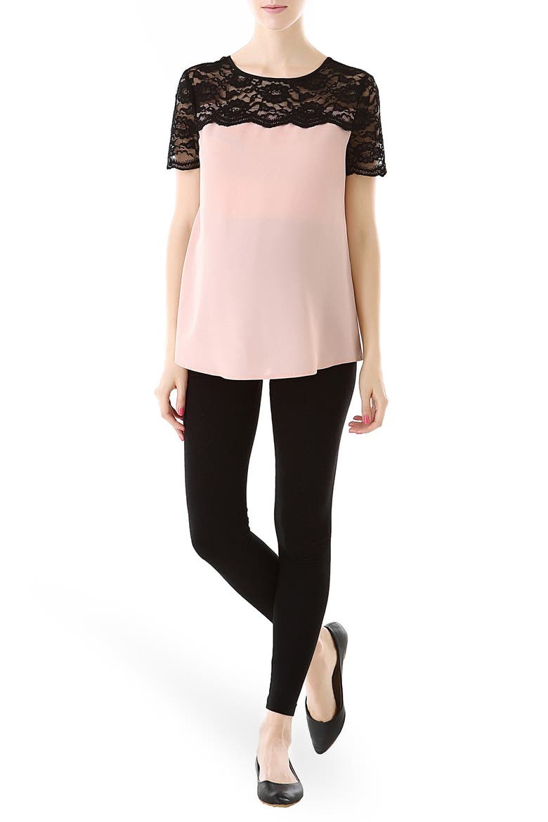 Lace Yoke Maternity Blouse, Main, color, BLUSH