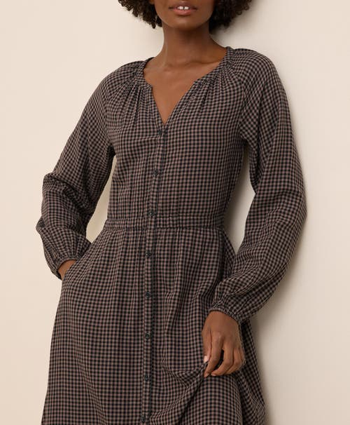 Pact Organic Cotton Coastal Double Gauze Poet Sleeve Dress In Gray