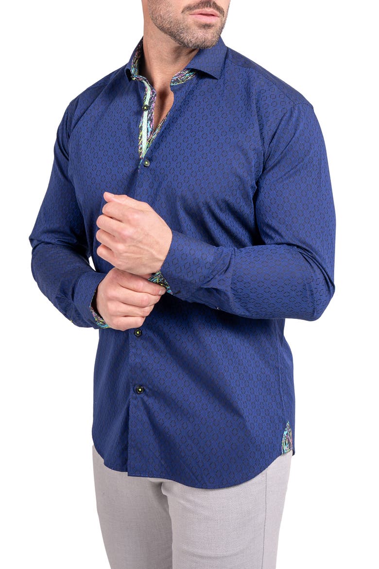 Einstein Ascension0083 Blue Tonal Diamond Cotton Button-Up Shirt, Alternate, color, BLUE
