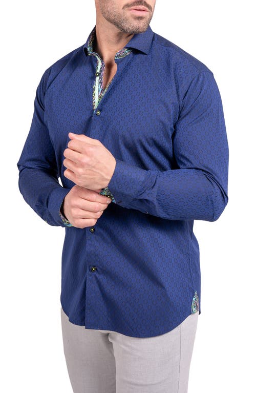 Maceoo Einstein Ascension0083 Blue Tonal Diamond Cotton Button-up Shirt In Blue