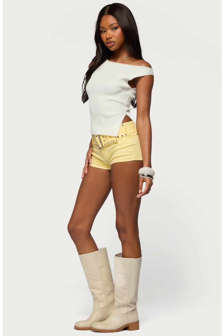 Studded Belt Denim Micro Shorts, Alternate, color, YELLOW