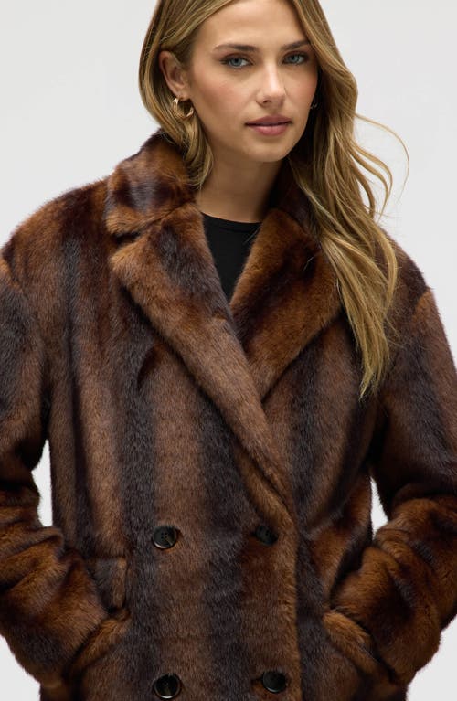 Nvlt Stripe Faux Fur Double Breasted Coat In Brown