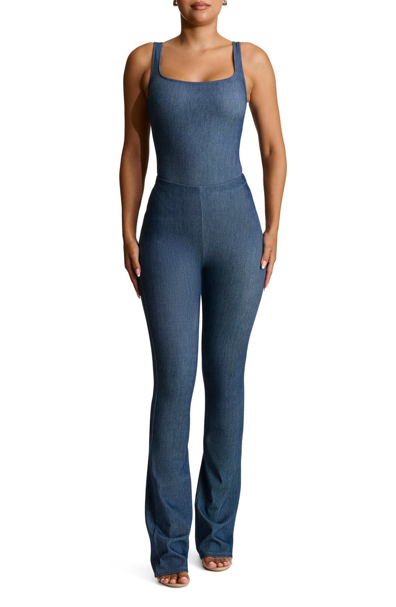 Naked Wardrobe Stretch Denim Tank Bodysuit, Alternate, color, Denim