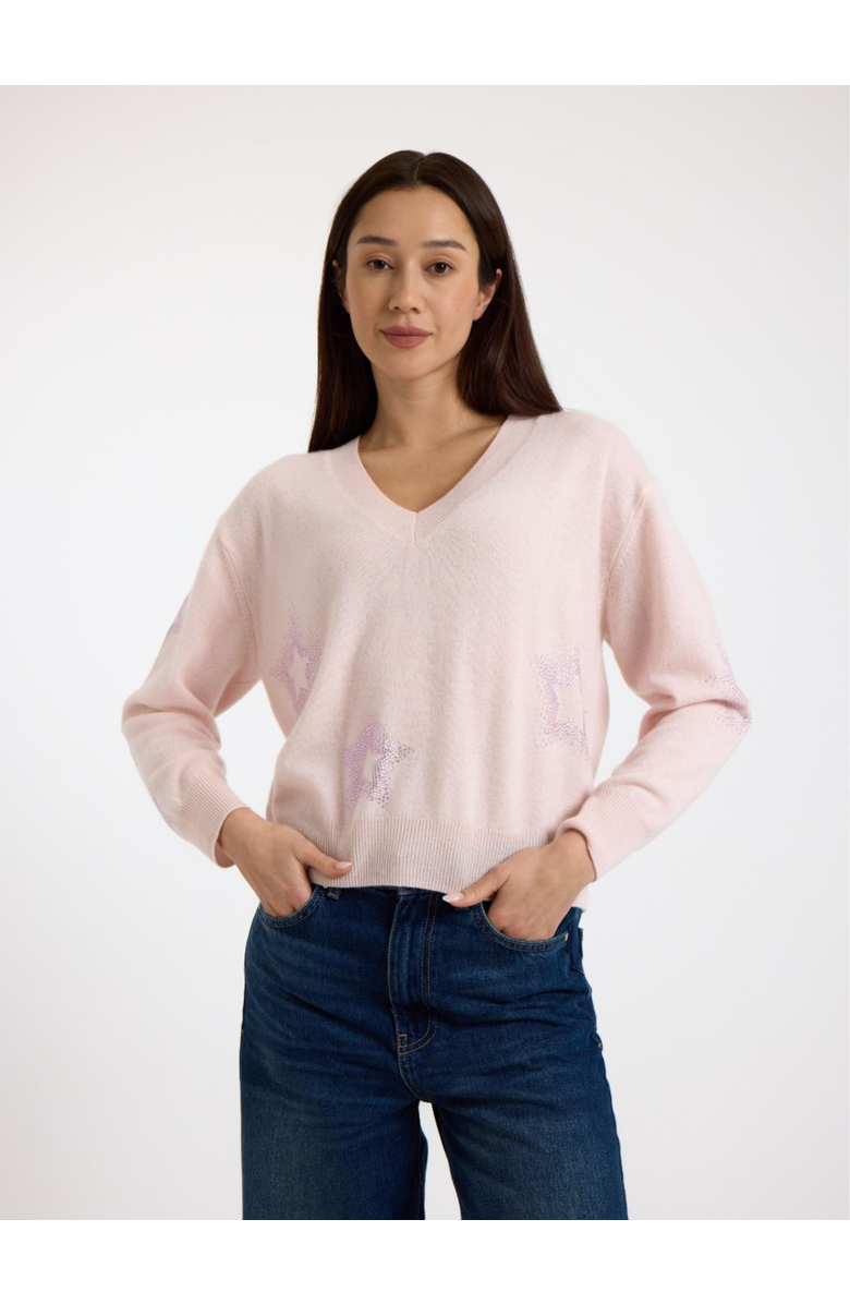 Brodie Pure Cashmere Star Dust Long Sleeve V-Neck Jumper, Main, color, 