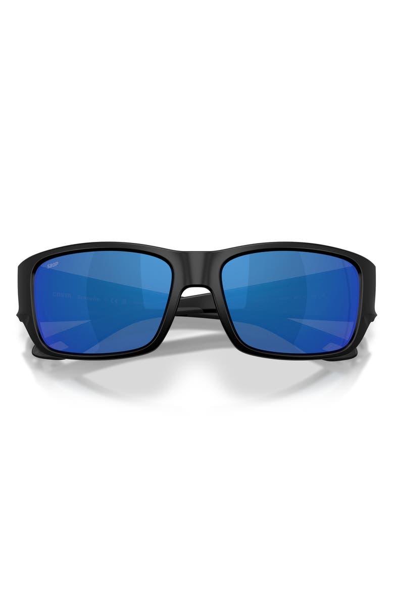 Costa Del Mar Schoolie 56mm Polarized Mirrored Rectangular Sunglasses, Alternate, color, Matte Black / Blue Mirror