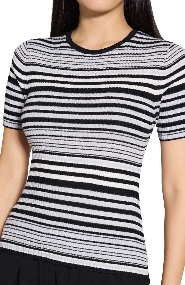 Theory Stripe Merino Wool Rib T-Shirt, Alternate, color, Black Multi