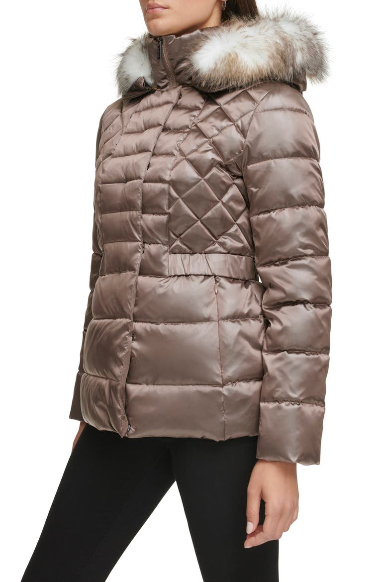 Core Mixed Puffer Jacket with Faux Fur Trim, Alternate, color, TAUPE