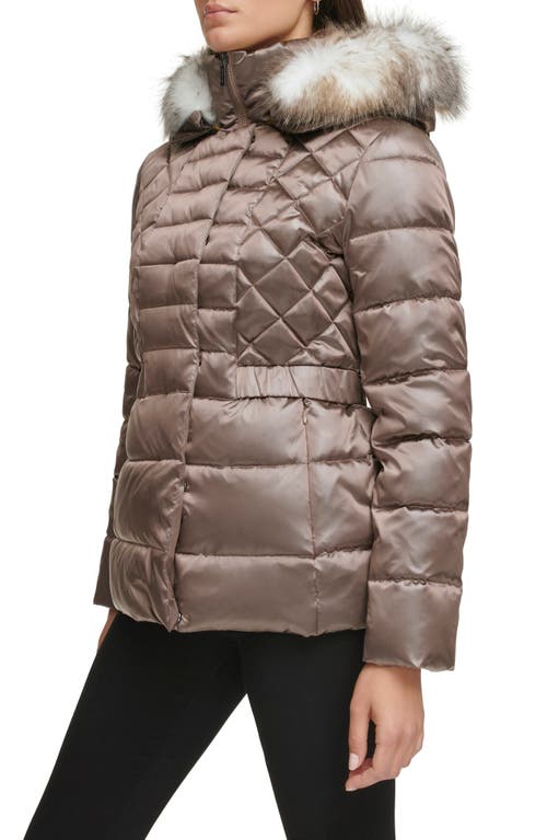 Kenneth Cole New York Core Mixed Puffer Jacket With Faux Fur Trim In Taupe
