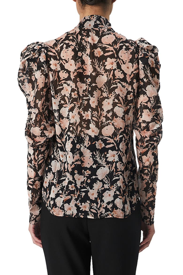 Amielie Floral Puff Sleeve Tie Neck Blouse, Alternate, color, APRICOT FLORAL