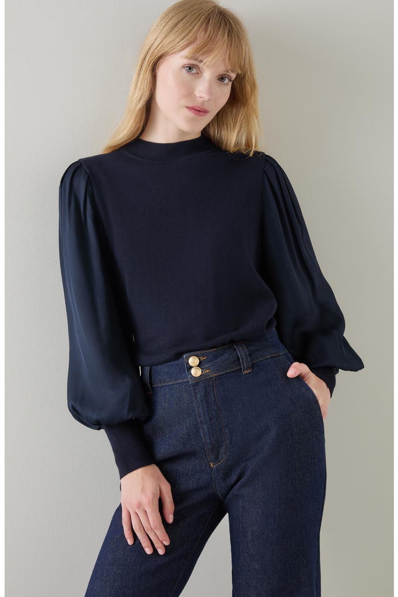 Erica Mixed Media Top, Alternate, color, NAVY