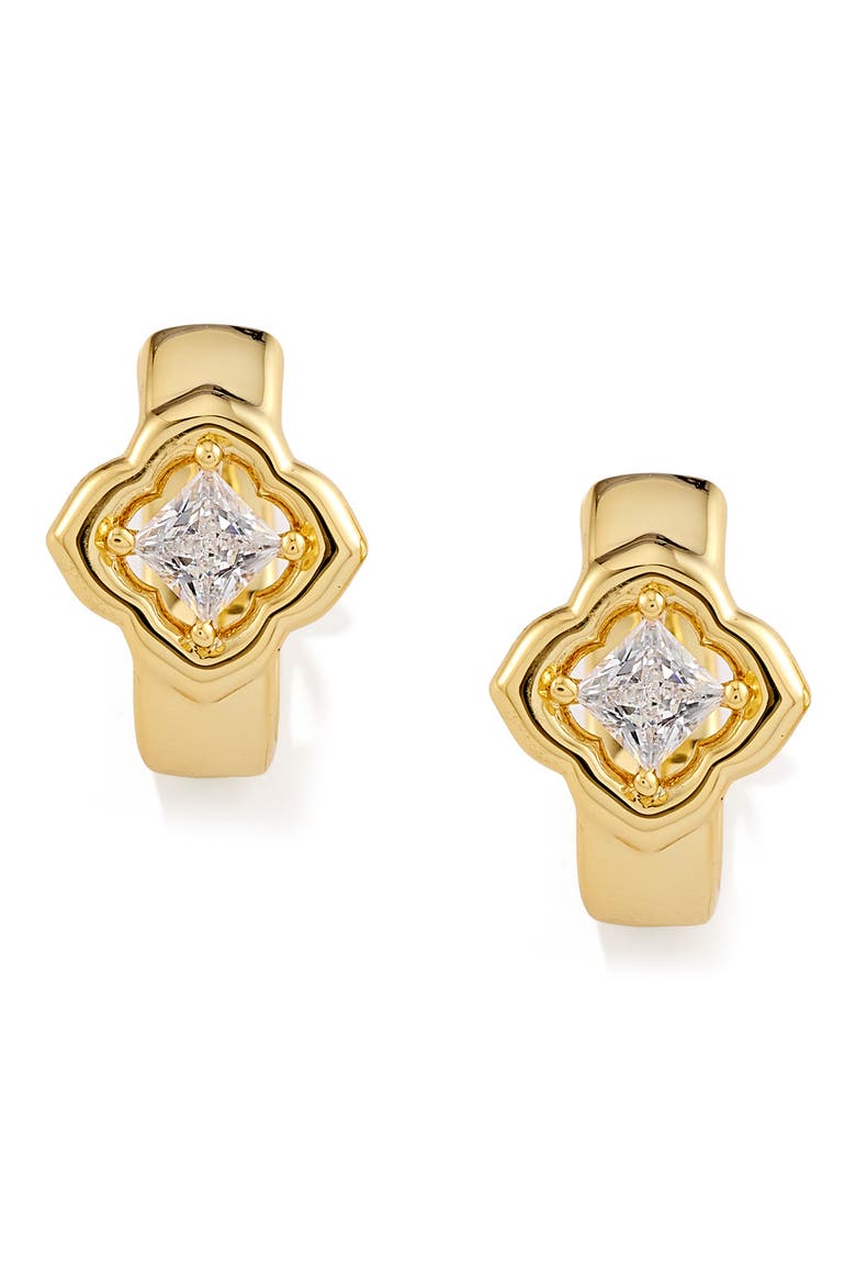 Mallory Crystal Huggie Hoop Earrings, Alternate, color, GOLD METAL