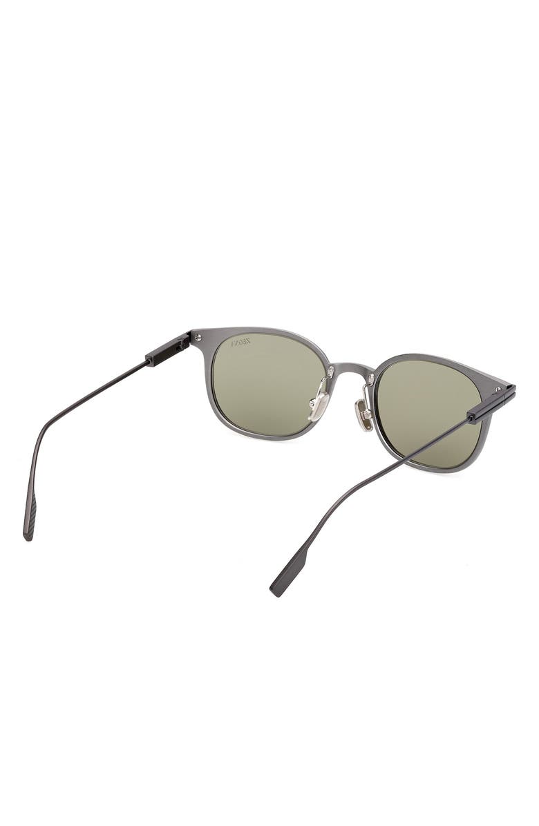 ZEGNA 50mm Round Sunglasses, Alternate, color, Light Silver/ Gunmetal / Green