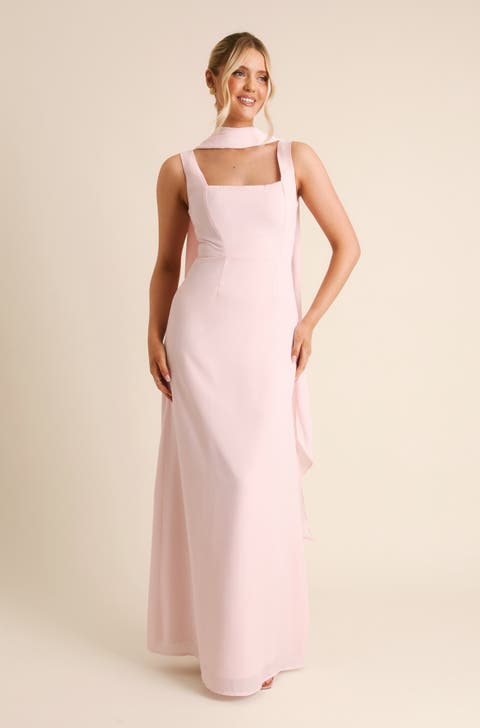 Square Neck Chiffon Bridesmaid Dress