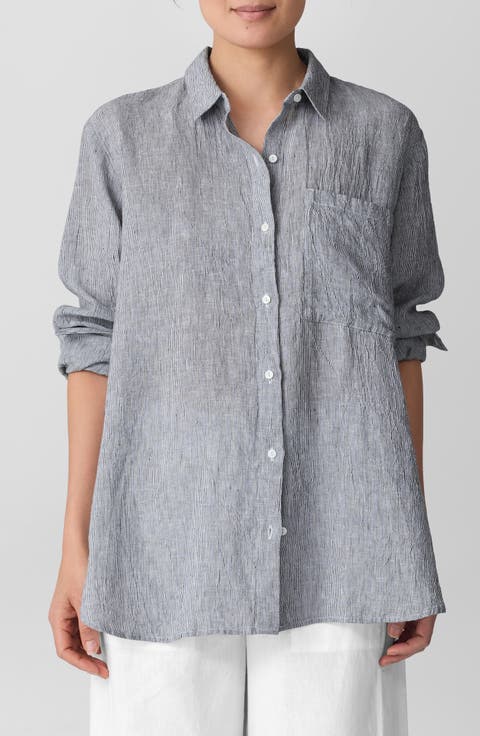 Classic Collar Oversize Organic Linen Button-Up Shirt