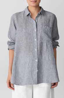 Eileen Fisher Classic Collar Oversize Organic Linen Button-Up Shirt