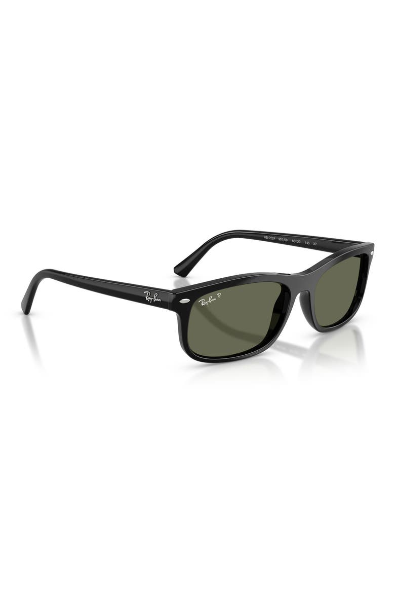 60mm Polarized Rectangular Sunglasses, Alternate, color, BLACK / POLAR GREEN