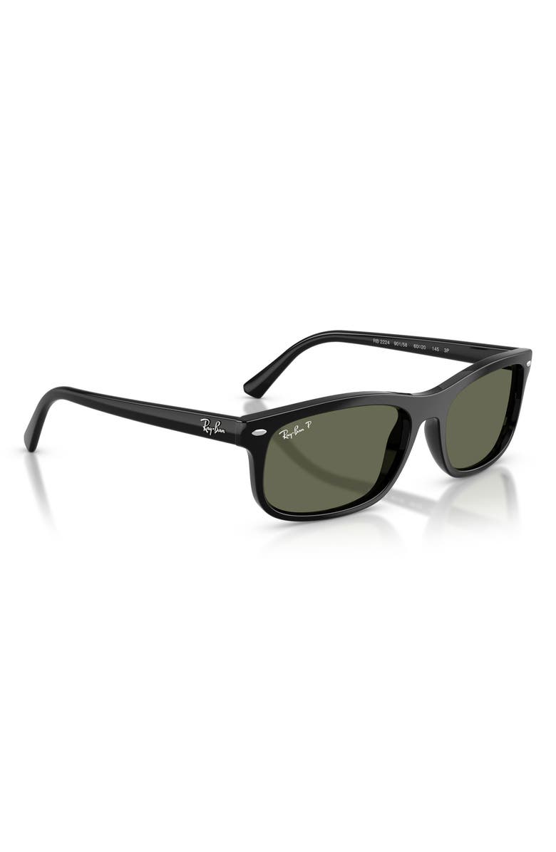 Ray-Ban 60mm Polarized Rectangular Sunglasses, Alternate, color, Black / Polar Green