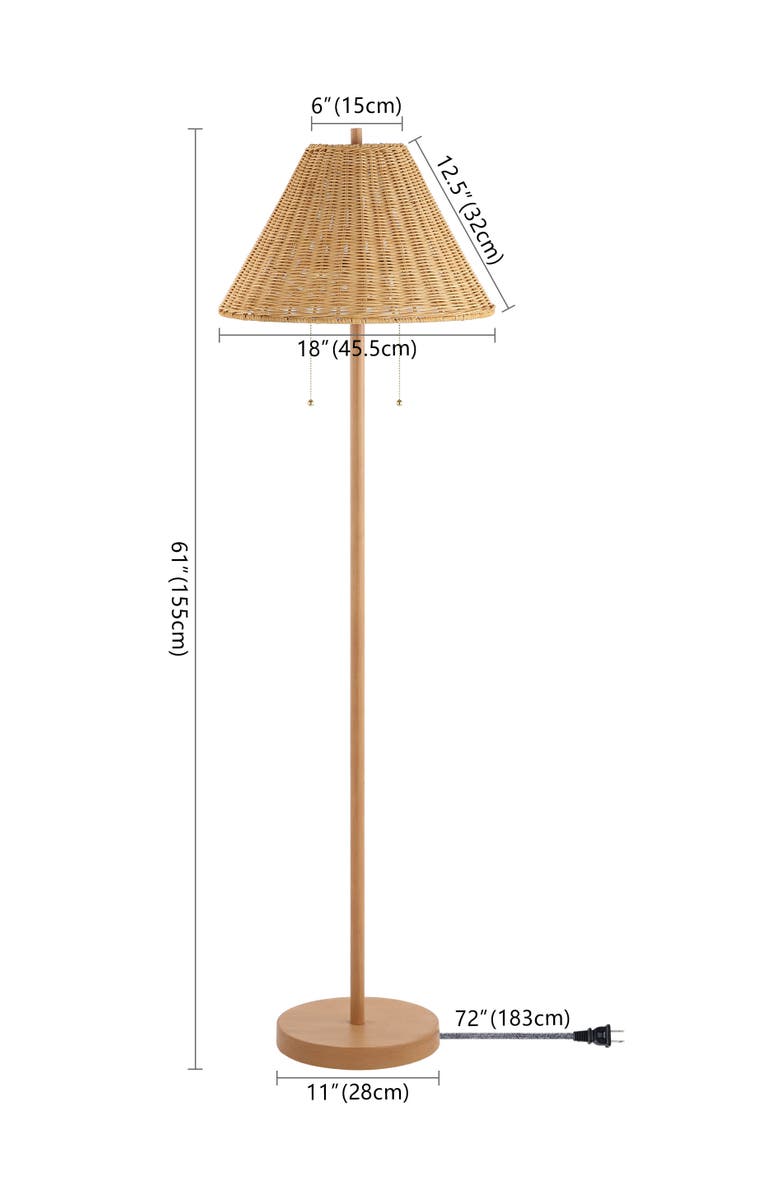 JONATHAN Y Nando 61" 2-Light Coastal Bohemian Iron/Rattan LED Floor Lamp with Pull-Chain, Brown Wood Finish, Alternate, color, Brown Wood Finish