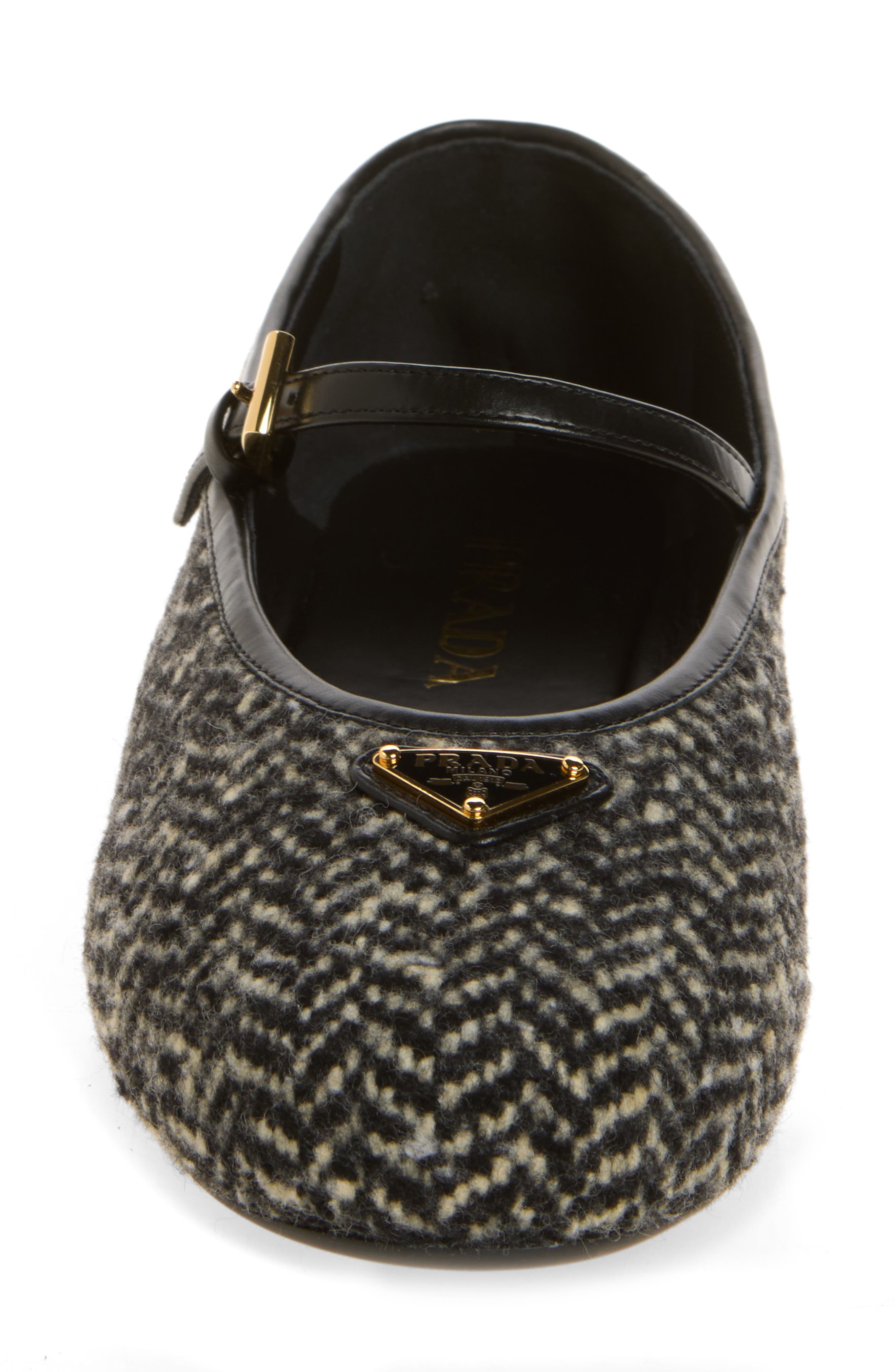 Logo Herringbone Tweed Mary Jane Flat, Alternate, color, BIANCO/ NERO